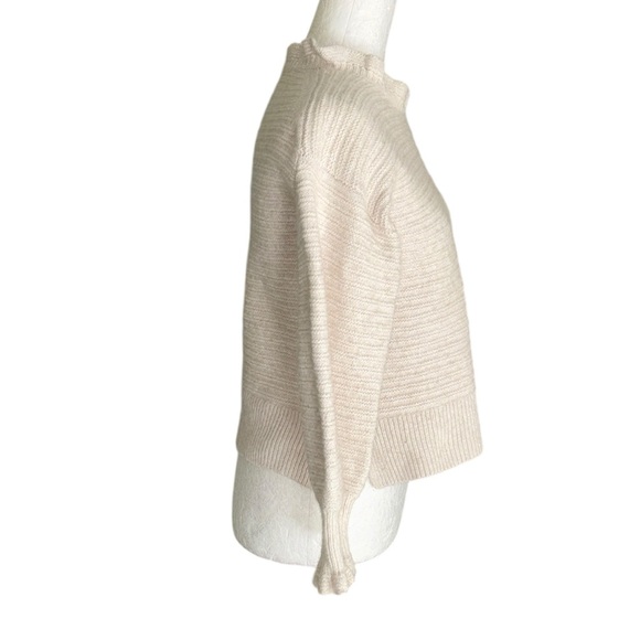 Madewell Oatmeal Cream Ruffle Neck Puff Sleeve Cropped Knit Sweater - L - Picture 8 of 16